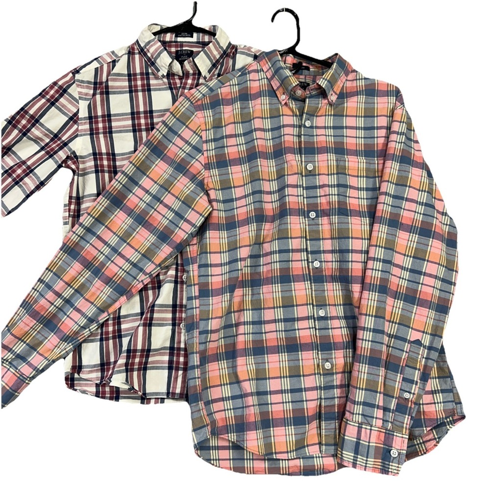 Two  J.Crew Slim Fit Men's Shirts, Size Medium Plaid Button-Down.
